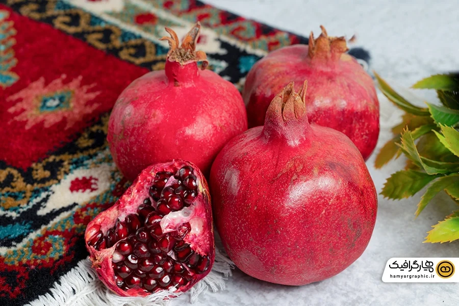 دانلود عکس انار شب یلدا تزیین فرش