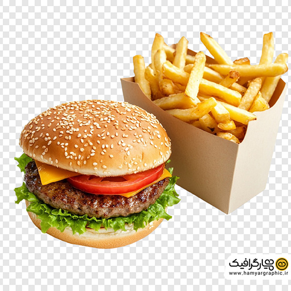 تصویر استوک همبرگر و سیبزمینی | عکس باکیفیت فستفود برای تبلیغات