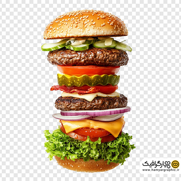 تصویر استوک همبرگر گوشت با کاهو و مخلفات | عکس فست فود باکیفیت