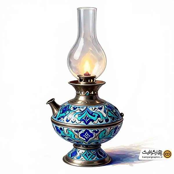 تصویر استوک چراغ لمپا با طرح کاشیکاری سنتی ایرانی